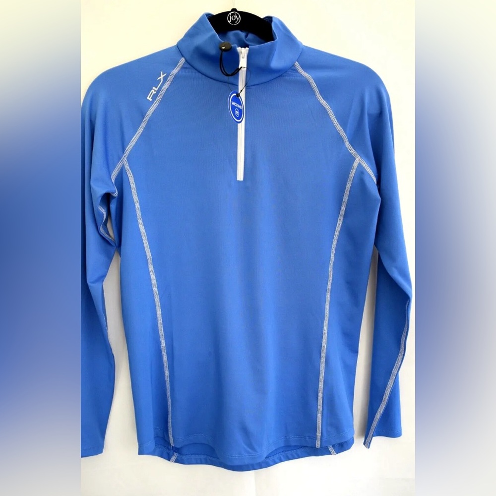 NWT Lauren Ralph Lauren Active Polo Top Long Sleeve BLUE WHITE Wicking f…